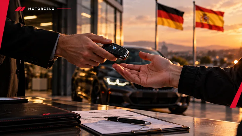 Comprador revisando un anuncio de coche en Alemania antes de contactar al vendedor