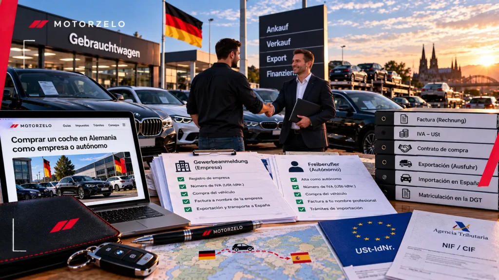 Empresario firmando la documentación de compra de un coche de empresa en Alemania