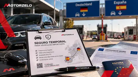 Coche con matrícula provisional cruzando la frontera hacia España