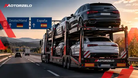 Camión góndola transportando un coche desde Alemania